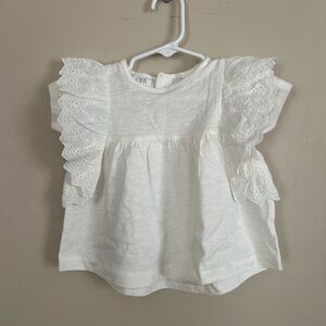 Zara Kids White Ruffle Sleeve Blouse